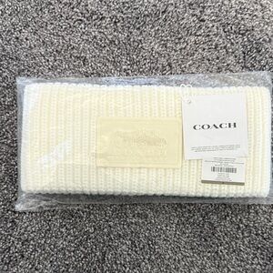 Coach Cream Ribbed Knit Headwrap with Leather Logo Patch